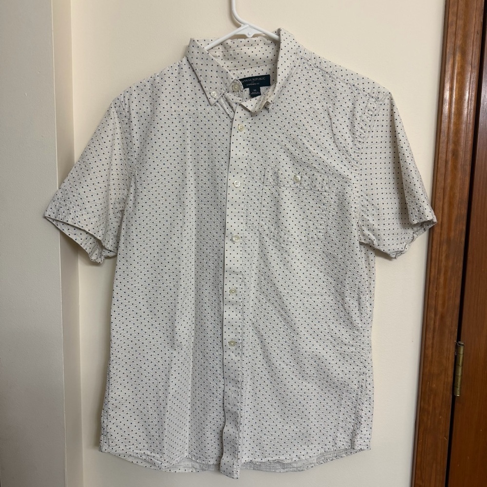Banana Republic White and Black Polka Dot Shirt